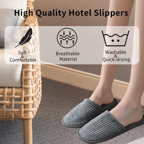 HJORZMM Disposable Slippers for Guests, 10 Pairs Coral Fleece Non Slip Hotel Slippers, Unisex, Washable Reusable for Hotel, Guest, Travel, Bride, Women