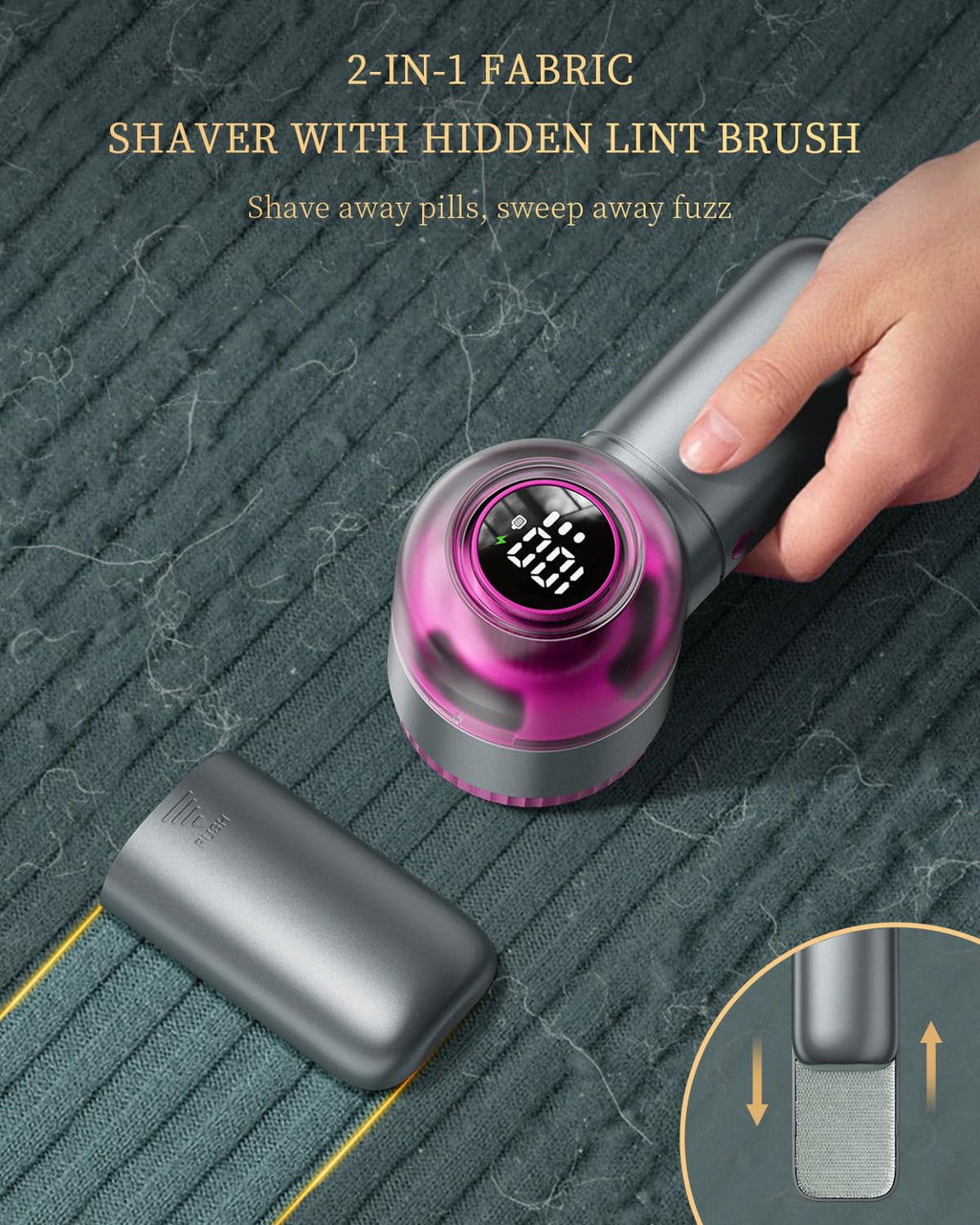 Fabric Shaver with Lint Brush, Large Lint Shaver with Digital Display, 3-Speeds Lint Remover with 6-Leaf Blades, Electric Sweater Shaver to Remove Pilling for Clothes, Furniture