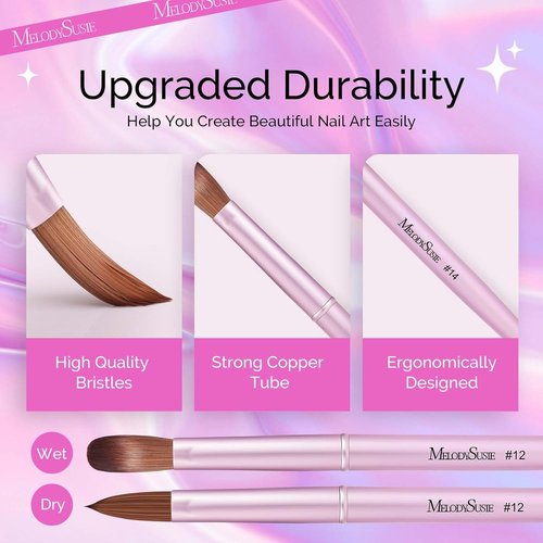 MelodySusie Acrylic Nail Brush Set - 4 Professional Brushes for Nail Extensions & 3D Carving | Sizes 8/12/14/16