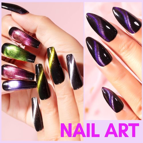 Makartt 9D Magnetic Cat Eye Gel Nail Polish Set, 6 Colors (Yellow, Purple, Silver, Rose Red, Green, Black Hole Effect) with Magnet Stick, 8ml – Soak Off DIY Manicure & Nail Art Supplies