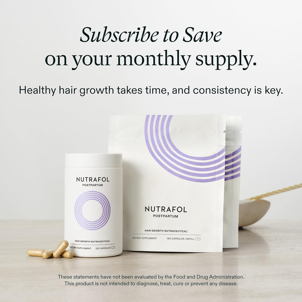 Nutrafol Postpartum Hair Growth Supplements - Clinically Tested for Thicker Hair | 2-Month Supply (Pack of 2)