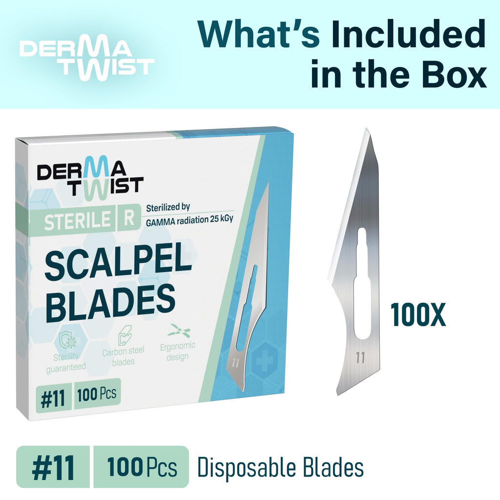 #11 Blades Pack of 100 Steril, Individually Wrapped, Scalpel Blades #11 by Derma Twist