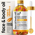 Artnaturals Organic Rose + Vitamin E Face Oil 4.0oz - for Body & Hair - 100% Natural, Moisturize, Rejuvenate & Enhance your skin - Anti-Aging Moisturizer Facial Oil for Fine Lines, Scars & Wrinkles
