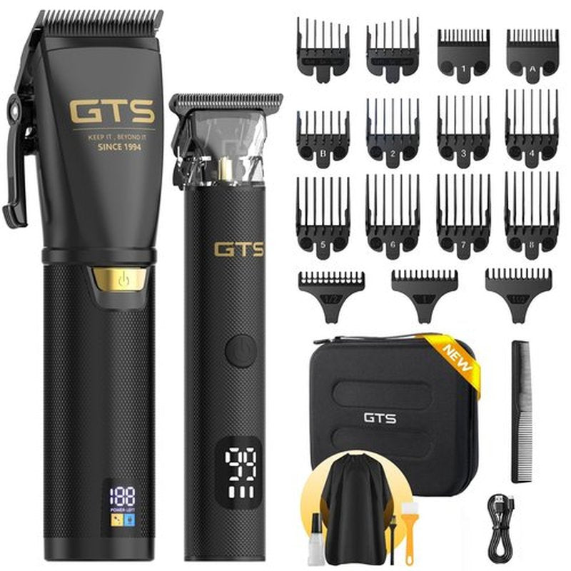 GTSPRO Hair Clippers for Men Professional, Cordless Clippers for Hair Cutting, Mens Hair Clippers and Trimmer Kit for Barber with LED Display 15 Guide Combs