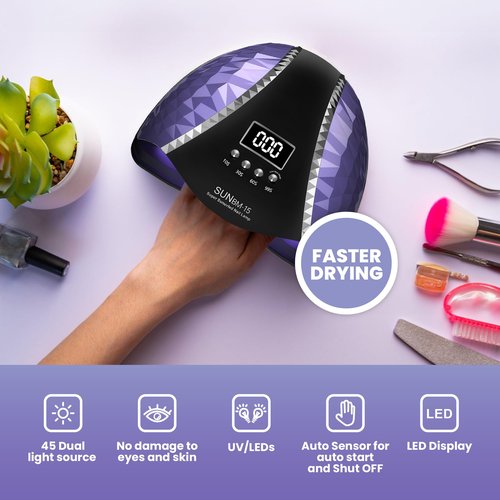 180W UV LED Nail Lamp, Gel Polish UV Light, 45 LED Nail Lights with Auto Sensor, LCD and 4 Timer Settings, Professional Nail Dryer, Blue Light Nail Lamp.
