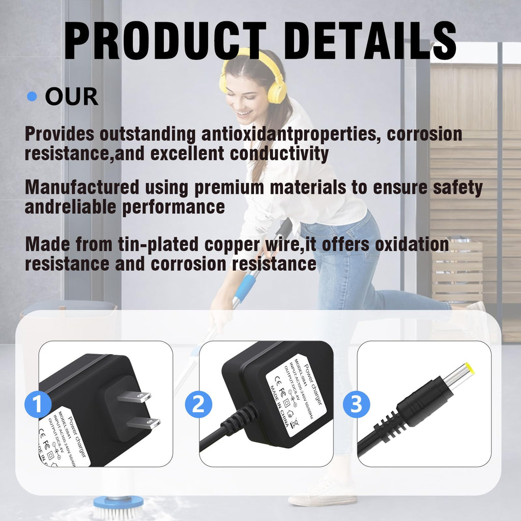 8.4V Adapter Charger Compatible with Casabella 8501010 Spin Scrubber, Power Supply Cord for 7.4V 2000mAh Battery