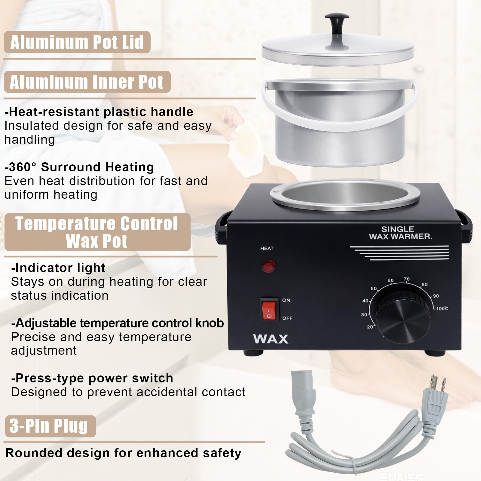 Podoy Wax Warmer for Hair Removal with 200 Sticks, Portable Wax Melting Pot
