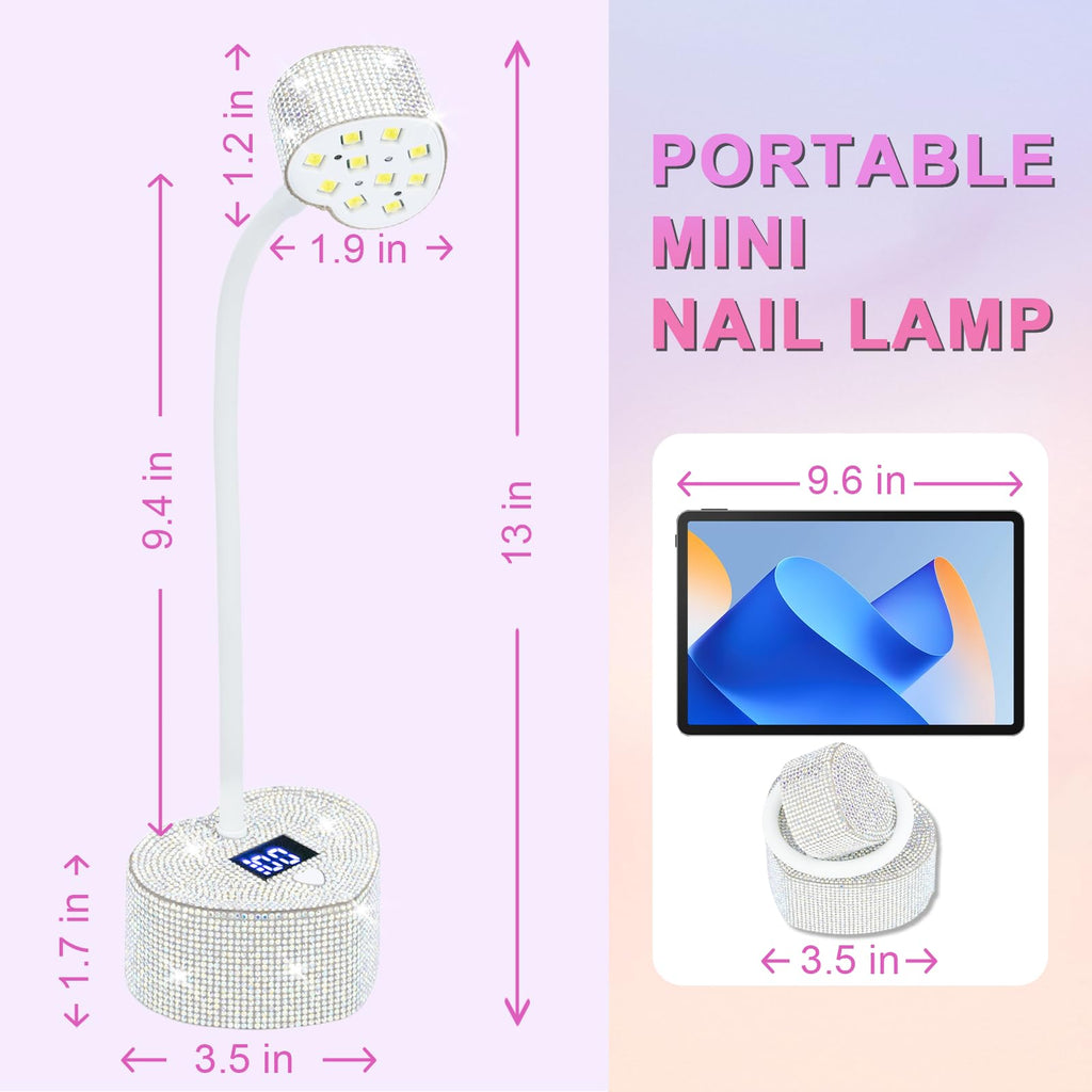 UV Nail Lamp,30W Rechargeable Gel Lamp Mini Cordless UV Light with 2 Timers & Auto Sensor,LED Fast Curing Goosenecks Gel Nail Polish Lamp for Home DIY Manicure (Silver Diamond)