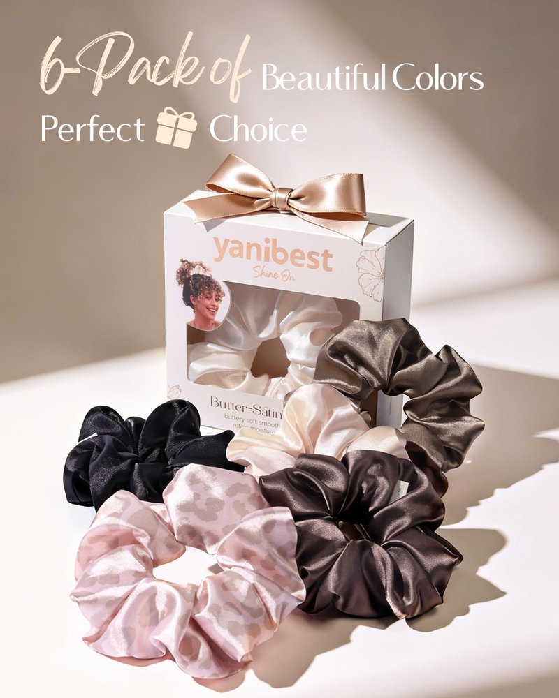 Yanibest Satin Scrunchies - Multicolored Soft Hair Ties Ponytail Holders, No Damage Hair Accessories for Women Girls 6 Pcs, Classic