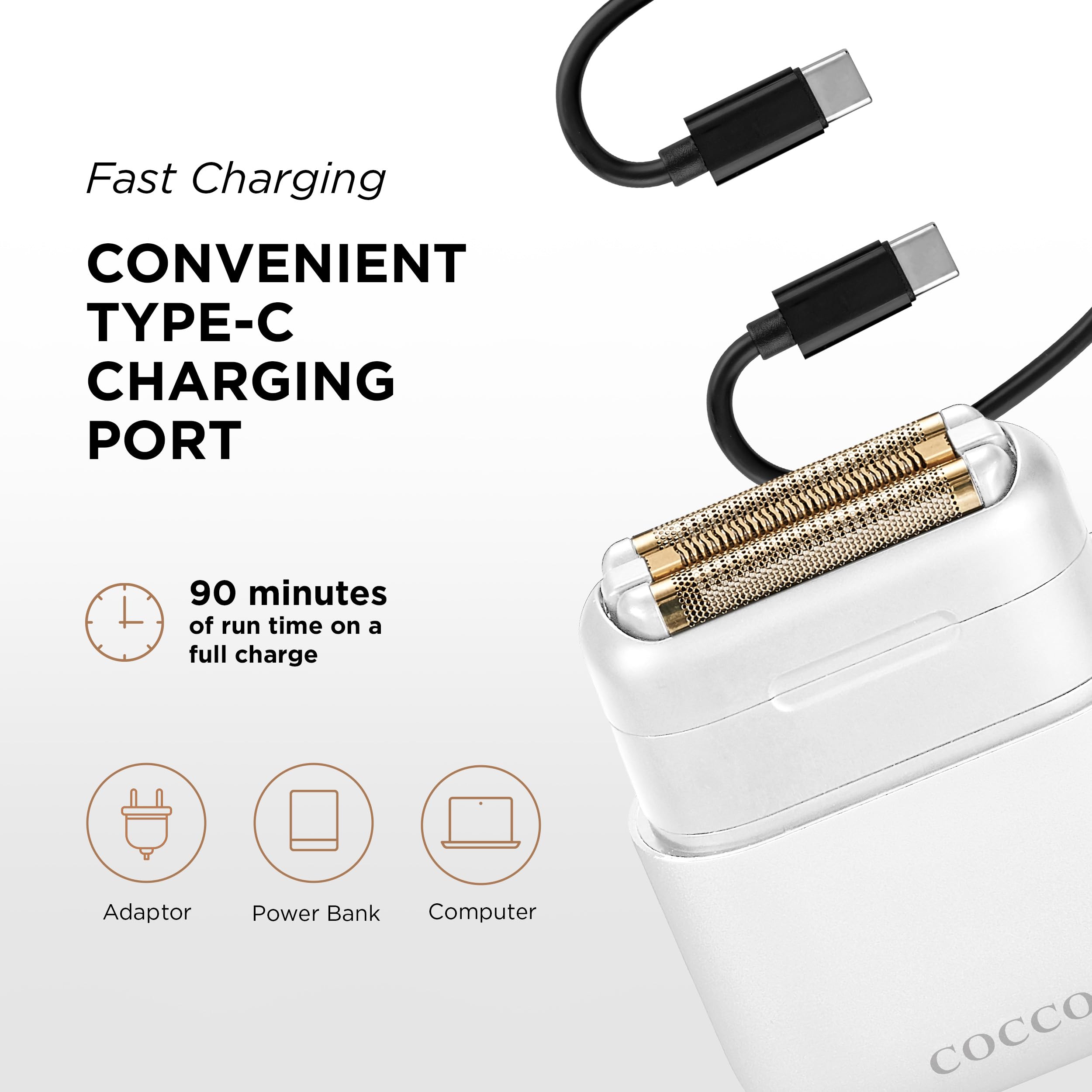 COCCO IMPACTO Foil Shaver for Men, Triple Gold Foil Electric Razor (White)
