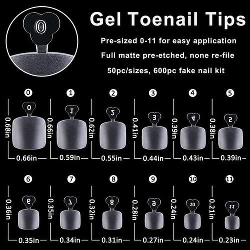 LoveOurHome 600pc Gel Toenail Tips Clear Press on Toenails Short Square Fake Toe Nails Artificial False Toes Tip Full Cover Soft Gel Toe Nail Tips for Acrylic Toenail Extension Glue Toenails Making
