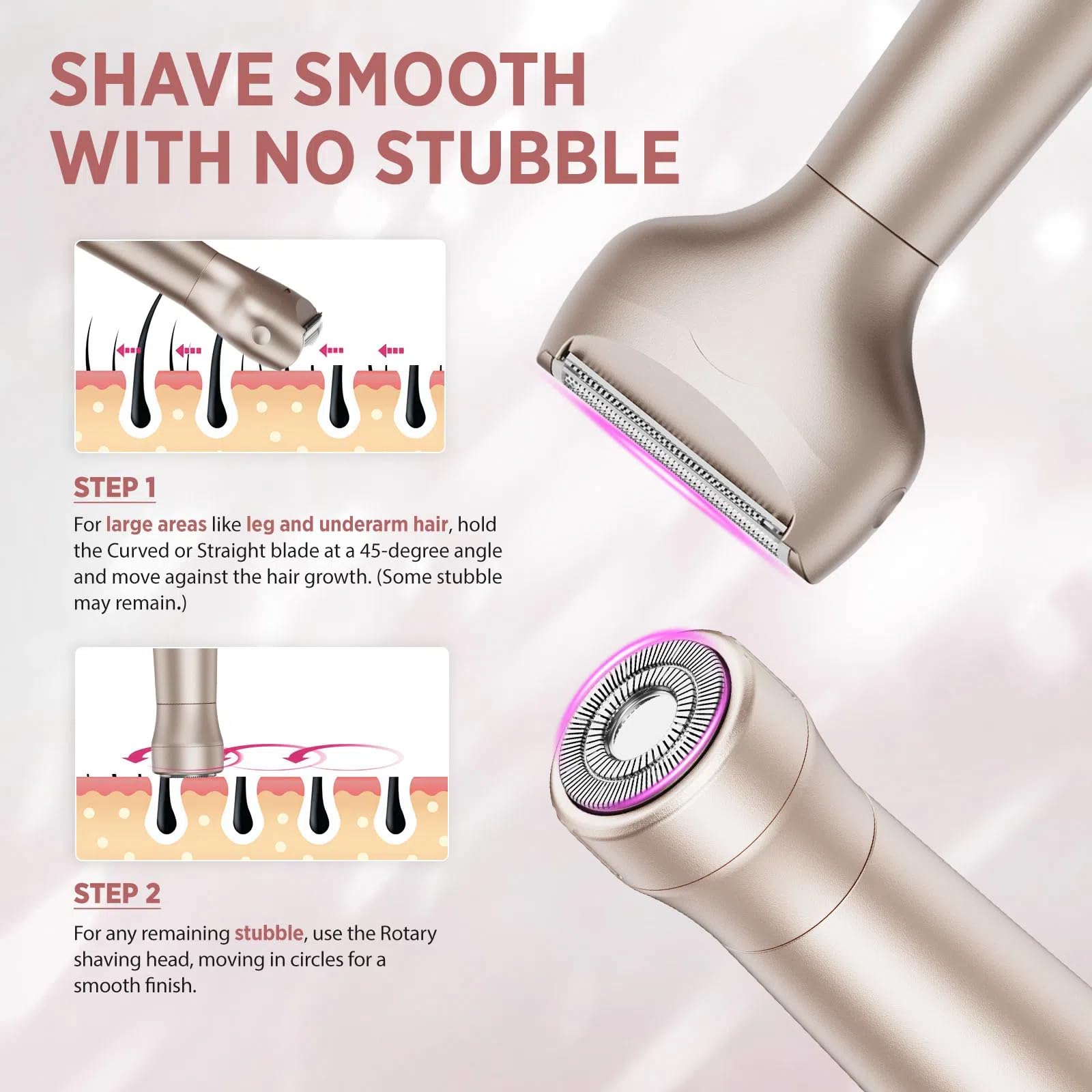 Orchrose Electric Razor for Women 3-in-1: Painless Rechargeable Shaver for Face Legs Underarms and Bikini Area – with Bikini Trimmer Head