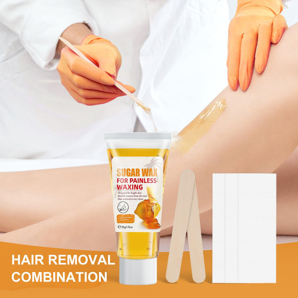 Sugar Wax For Painless Waxing – Gentle On Skin And Less Painful Hair Removal In A Simple System, No Strips, No Heat, Sugar Wax Kit,At-Home Waxing For All Skin & Hair Types