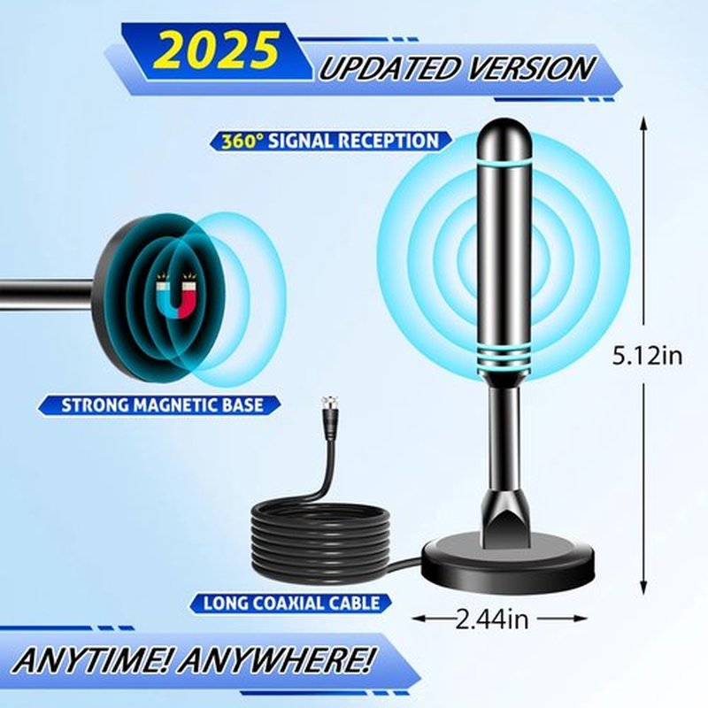 HD Digital TV Antenna for Smart TV - Long Range Reception, 4K/1080p, Easy Install with 10ft Coax Cable