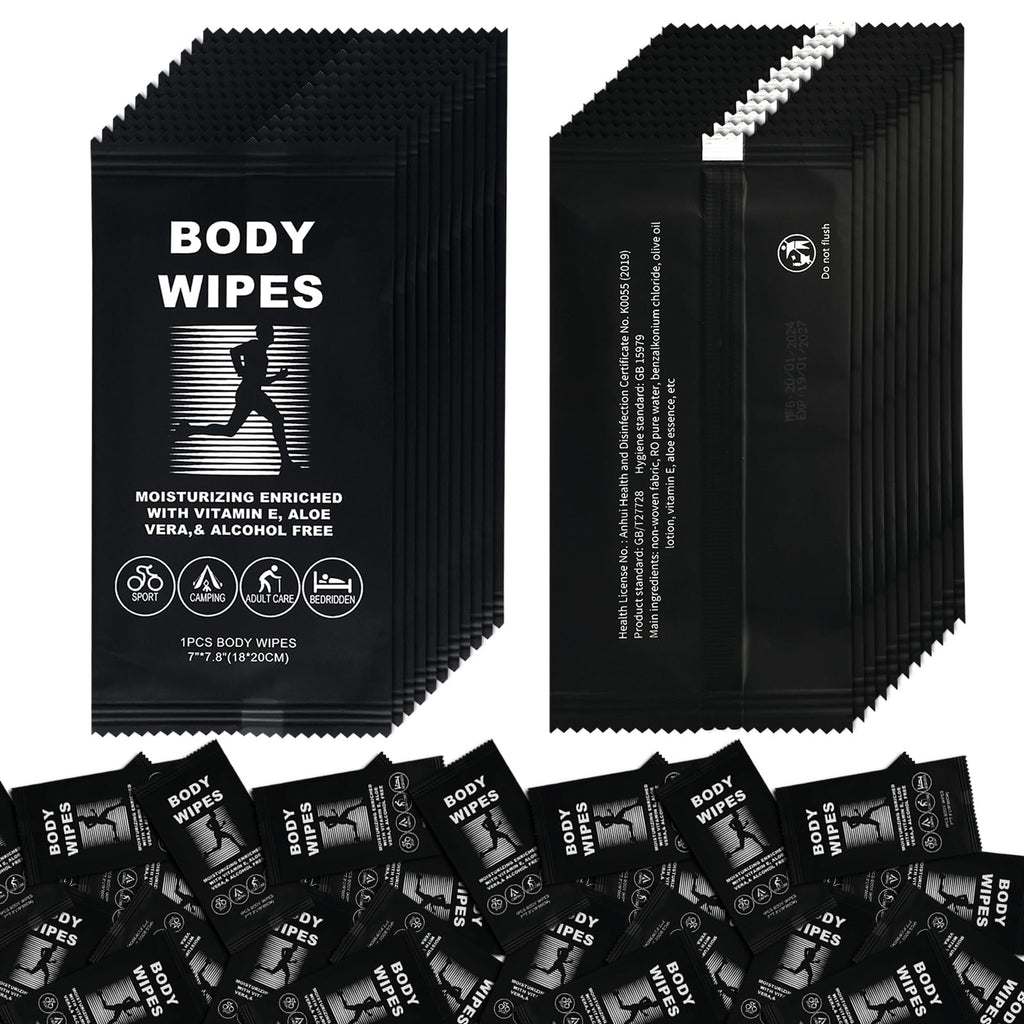 Body Wipes for Women and Men Individually Wrapped Face and Body Wipes, Bath Wipes for Adults No Rinse Personal Cleansing Wipes Travel, Bulk Deodorant for Homeless Shower Wipes for Camping Hiking (50)