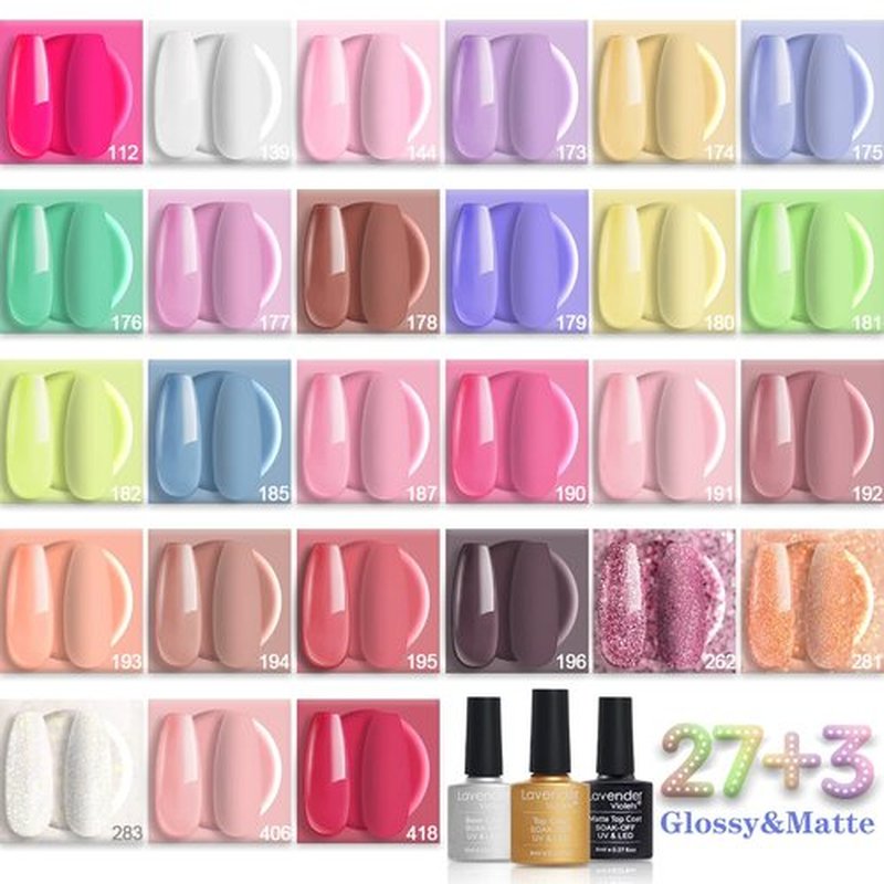 Lavender Violets 27+3 Colors Gel Nail Polish Kit with UV Light 24W Nail Dryer Pink Brown White Gel Nail Polish Set, Soak Off Base and Top Coat, Nail Tool, French Nail Art Starter Kit Gift R974