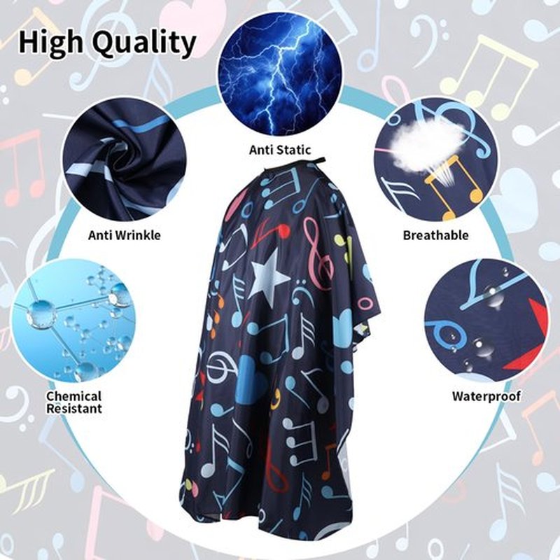 Professional Hair Cutting Cape with Neck Duster Brush, Waterproof Salon Barber Cape with snaps, Barber Accessories for Men, Women and Kids(Music Notation)