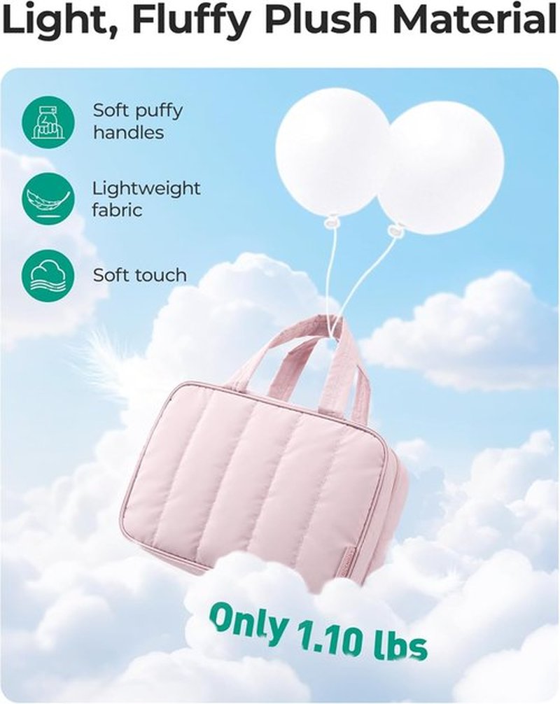 BAGSMART Travel Toiletry Bag - Portable Waterproof Makeup Organizer with Hanging Hook | Pink