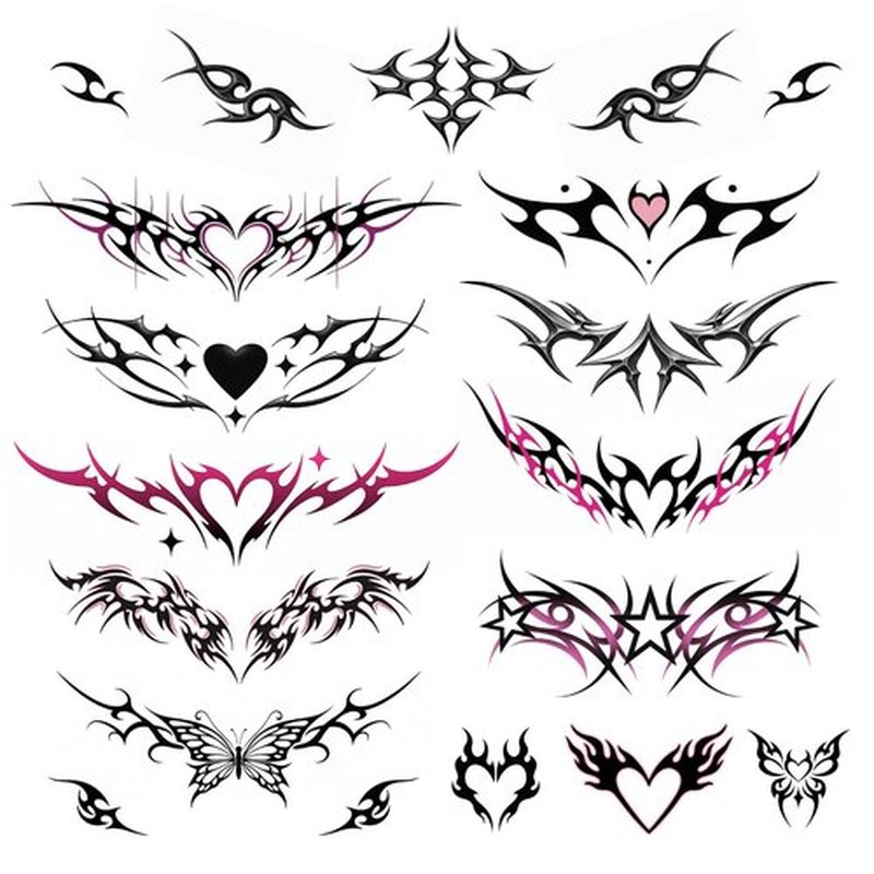 Pixel Hearts Tramp Stamp Temporary Tattoos | Y2K Edgy Cybersigilism | Realistic Waterproof Fake Tats | Festival, Bachelorette, Halloween, Birthday Favors, Accessories