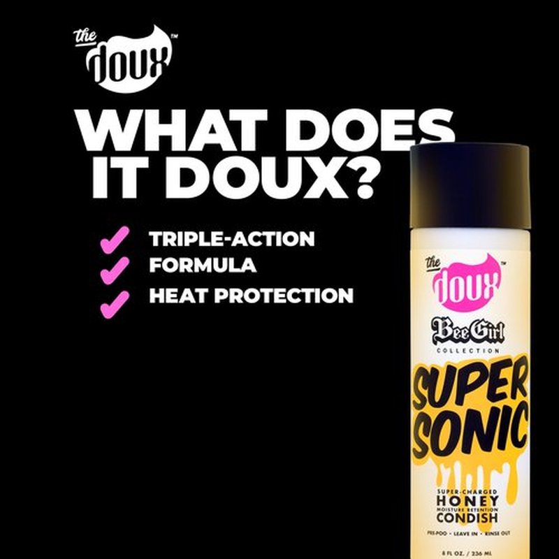 The Doux Supersonic Honey Condish 3-in-1 Conditioner for Curly Hair – Leave-In, Rinse-Out & Pre-Poo – Detangler with Aloe, Honey & Amino Acids – Moisturizing Conditioner for All Curl Types