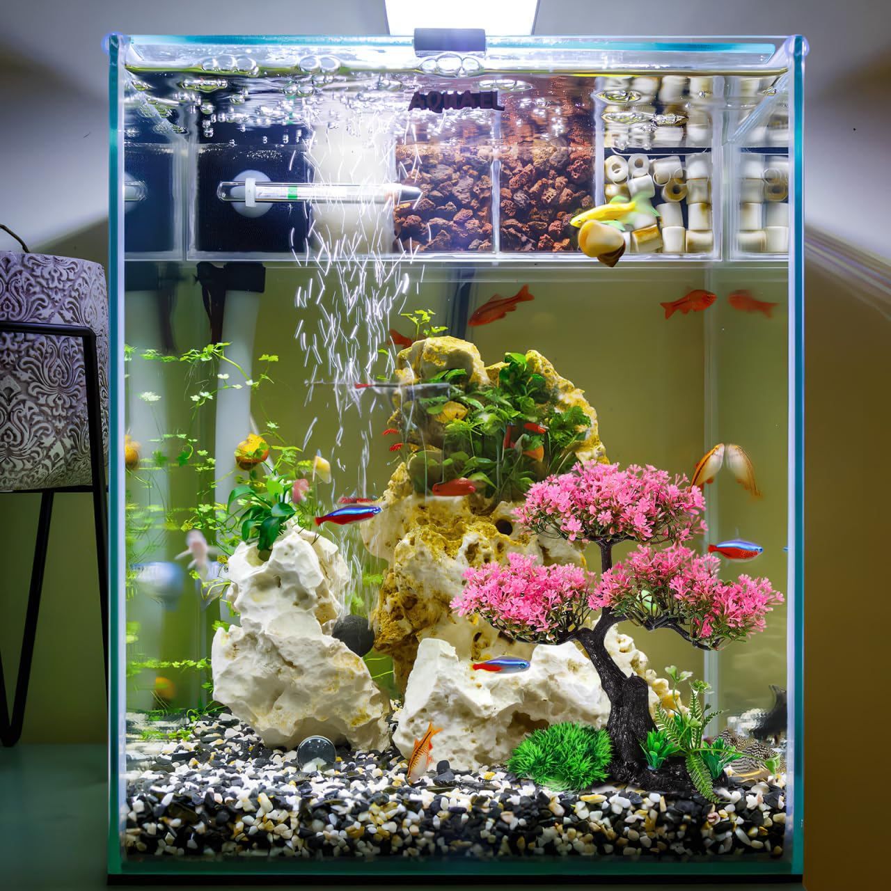 Didiseaon Aquarium Decor Artificial Plants Tree Set 11.4 Inch Plastic Plants for 10-55 Gallon Fish Tank Decoration Pink Simulation Aquarium Tree Betta Fish Bowl Ornaments Home Office Decor