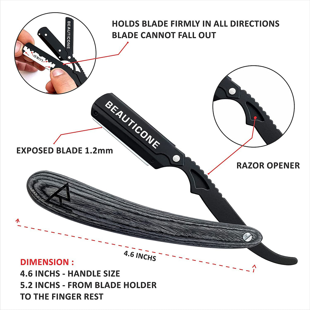 BEAUTICONE Straight Razor, Professional Barber Razor with 100 Single Edge Blades, Swing-Lock & Slideout Razors Bundle