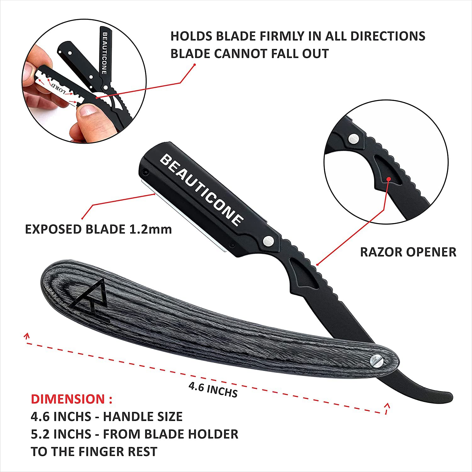 BEAUTICONE Straight Razor, Professional Barber Razor with 100 Single Edge Blades, Swing-Lock & Slideout Razors Bundle