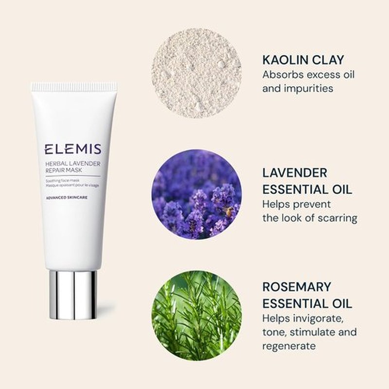 ELEMIS Herbal Lavender Repair Mask - Soothing Clay Formula for Relaxation | 2.5 Fl Oz