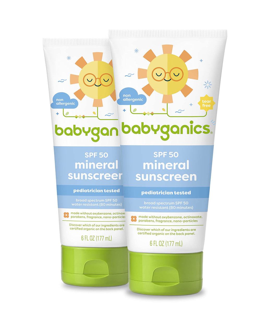 Babyganics SPF 50 Baby Sunscreen Lotion UVA UVB Protection | Water Resistant |, 6 Fl Oz (Pack of 2)