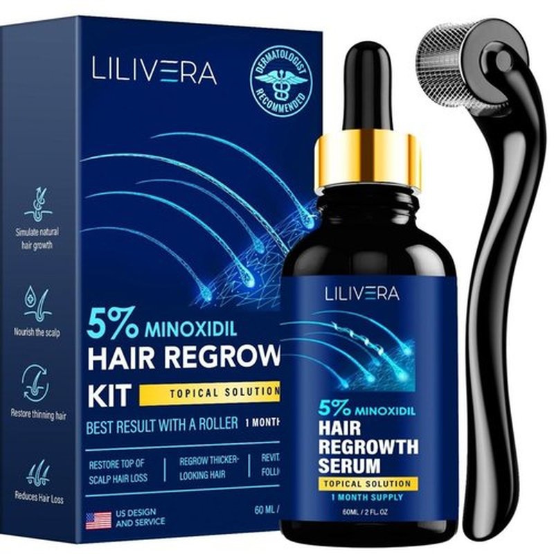 5% Minoxidil Hair and Beard Growth Kit: Extra Strength Minoxidil Topical Hair Regrowth Treatments Serum for Thinning Hair - Hair Loss Products for Men and Women