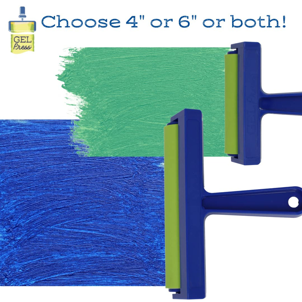 4-Inch Gel Press Rubber Brayer - for Printmaking, Scrapbooking, Paper Crafts, Home Decor & More - Blue & Green