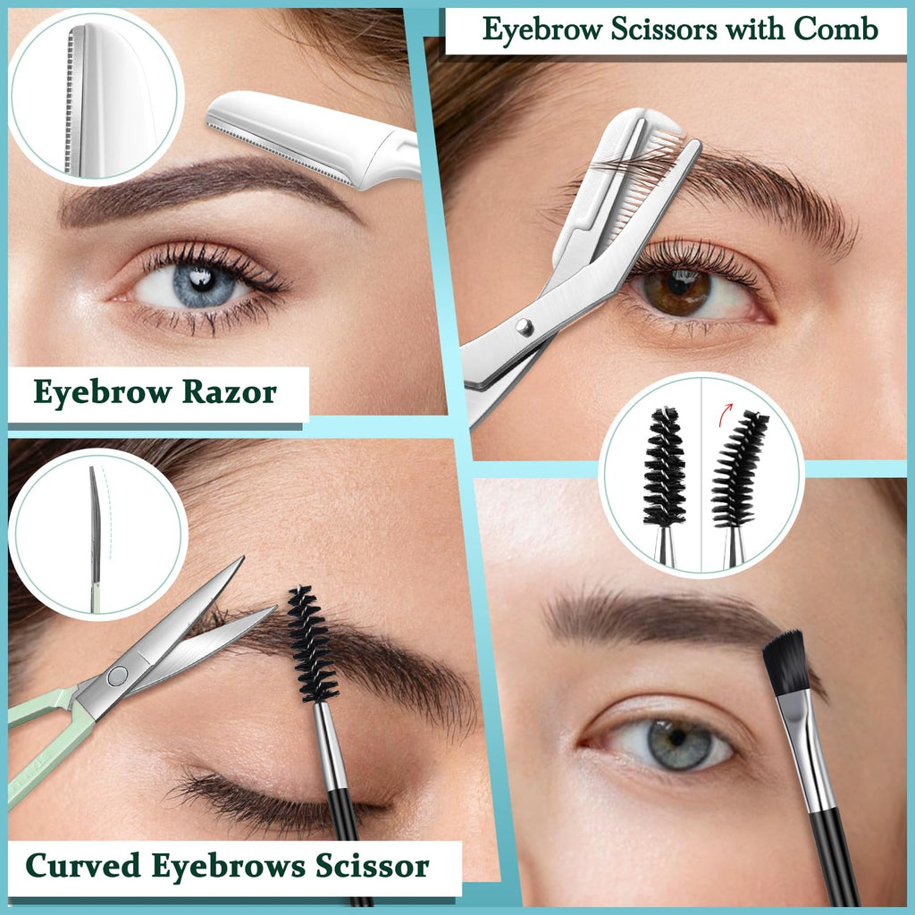 TsMADDTs Tweezers for Women, 8 in 1 Eyebrow Kit with Tweezers, Trimmer, Scissor, Razor, Brush with Travel Bag, Eyebrow Shaping Kit