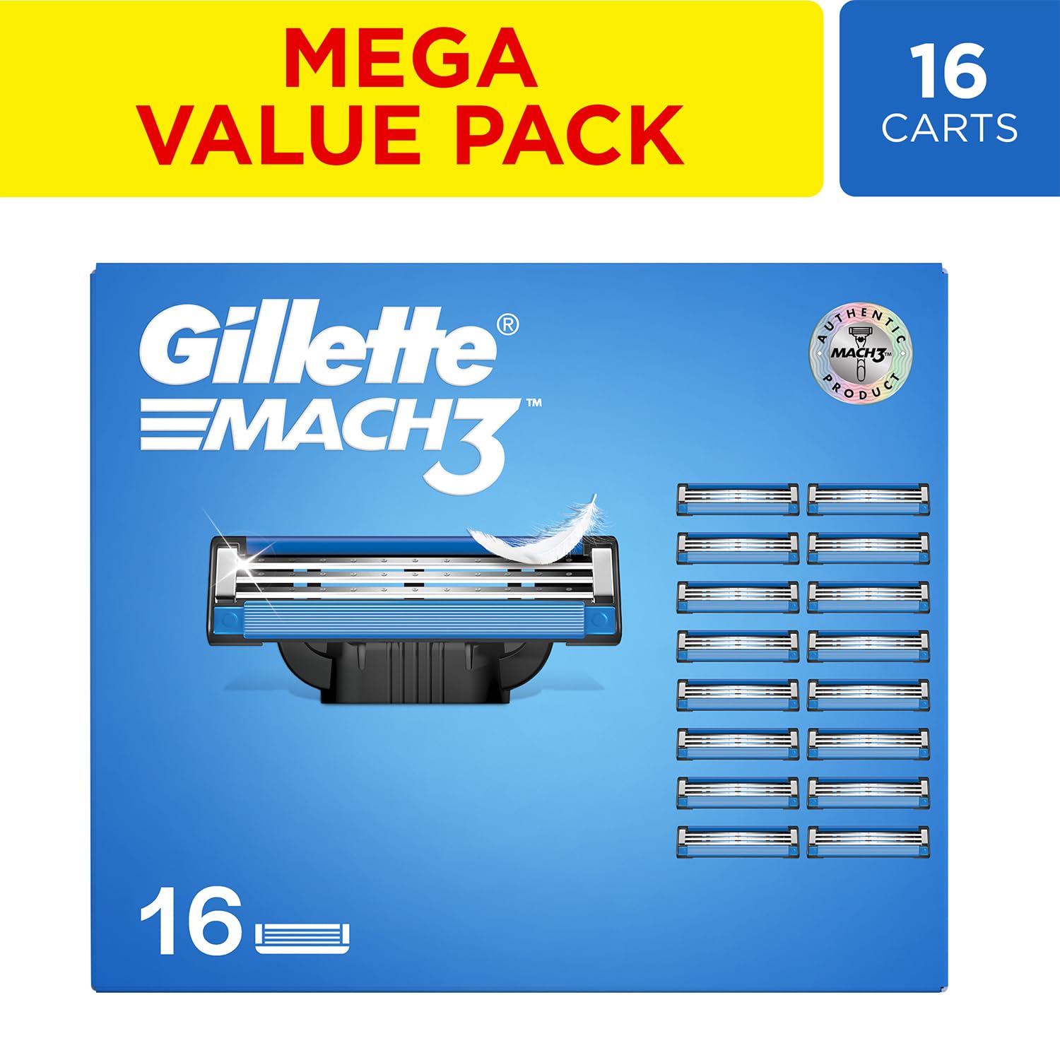 Gillette Mach 3 Shaving Blades- Pack of 16 (Cartridges)