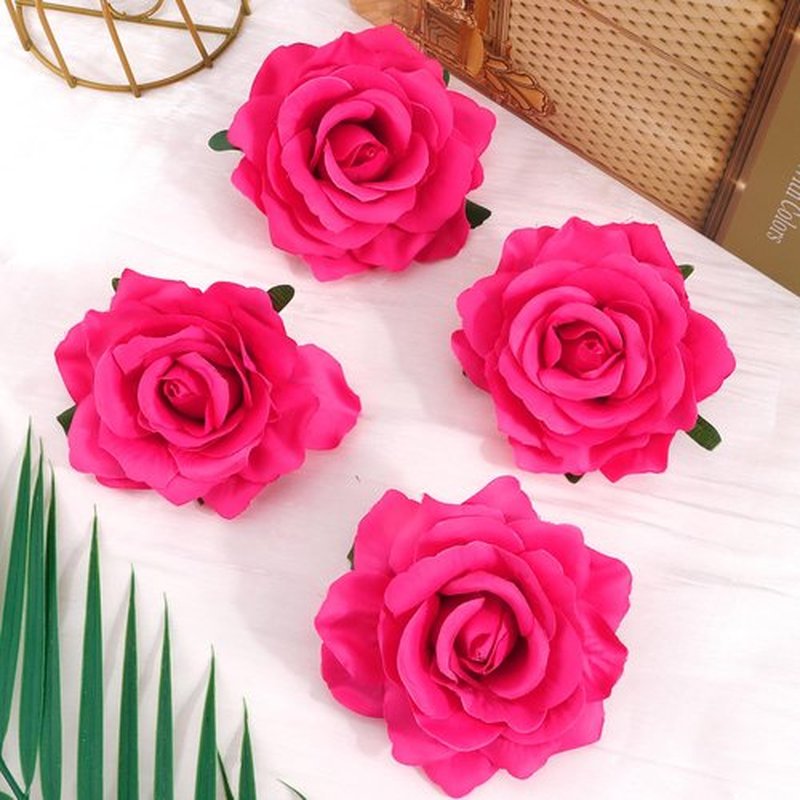 Atoden Hot Pink Rose Hair Clip, Flower Rose Clips for Hair, Hawaiian Floral Hair Pins Alligator Clips Brooch Mexican Decorative Headpieces for Women Girls Bridal Wedding Hair Accessories