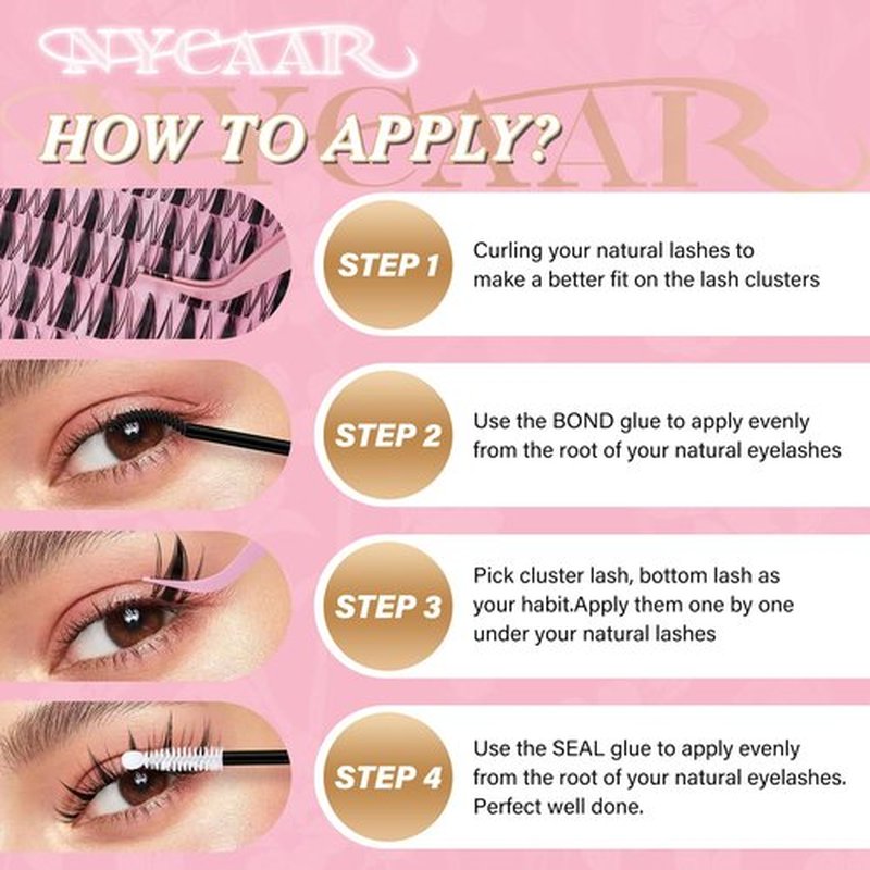 NYCAAR Fairy Lash Clusters Kit Spiky Manga Lash Clusters D Curl 144Pcs 8-18mm Lash Extension Kit Wispy Invisible Band Lashes Kit with Bond and Seal,Remover,Applicators DIY at Home(Fairy)