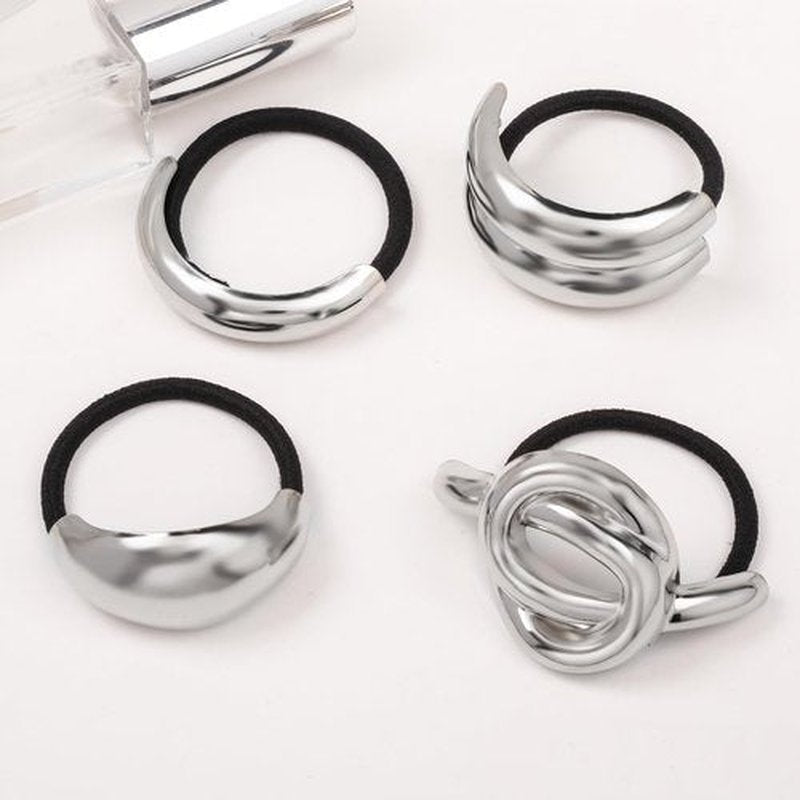 Hair Ties for Women, Sliver Metal Hair Cuffs Hair Accessories Elastic Hair Ties Ponytail Cuff Hair Bands for Both Thick Hair and Thin Hair