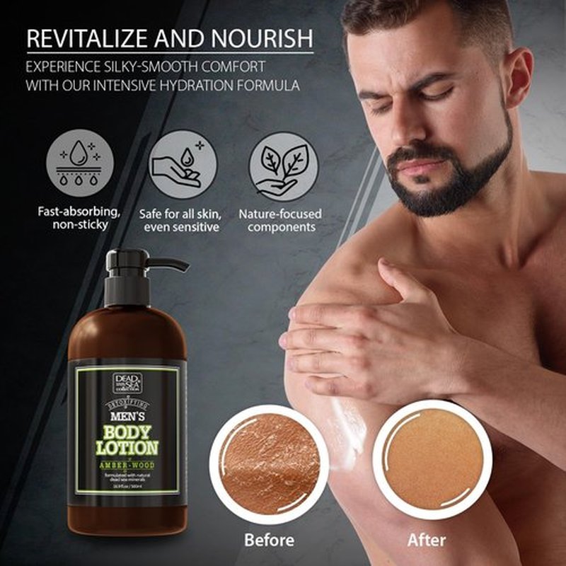 Dead Sea Collection Amberwood Men's Body Lotion - Nourishing Hydration with Amberwood Oil & Minerals | 16.9 Fl Oz