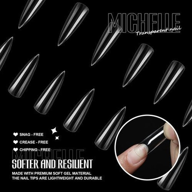 Michelle Stiletto False Nails Tips 504pcs X Long Stiletto Press on Nails Pre-shape Fake Gel Nail Tips for Fake Cover Acrylic Nails False Nails For Nail Extension Home DIY Nail Salon Gelly Tips