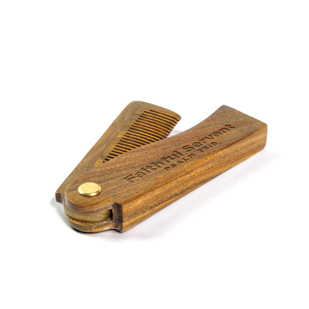 Wooden Beard Comb For Men - Eph 6:11, Armor of God - Sandalwood Smooth Gliding Pocket Beard Comb w/Engraved Bible Verse, Beard & Mustache Folding Comb For Men As Gifts For Christian Men