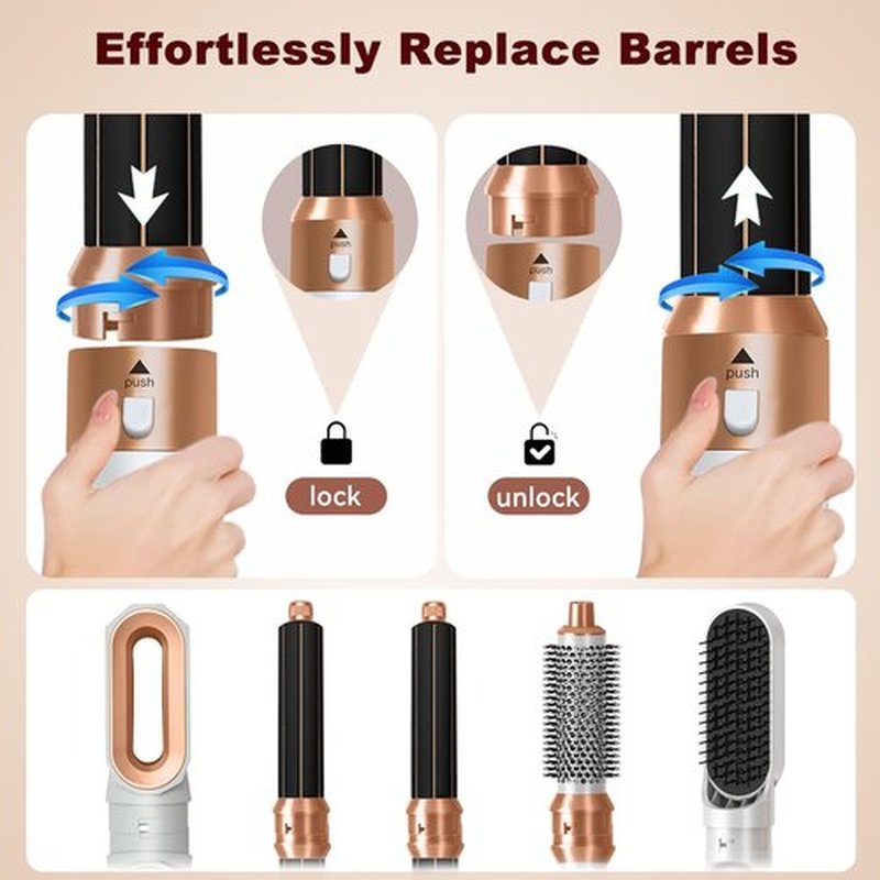 Hair Dryer Brush 5 in 1, Negative Ion Blow Dryer Brush Set - 110,000 RPM High-Speed Hot Air Brush Air Styler Curling Wrap Air Curler -Curling Iron Hair Styling Tool for Straight Curl Drying Smoothing