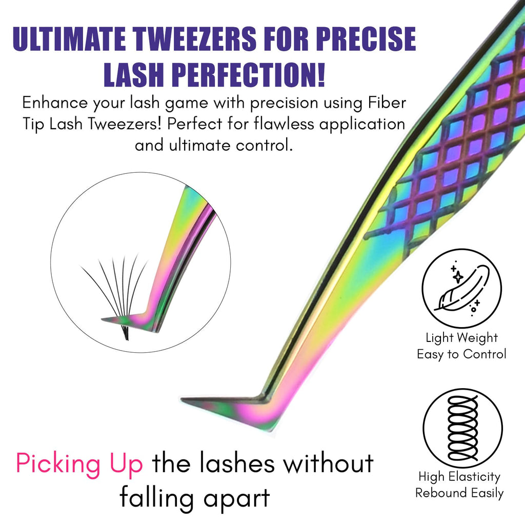 2pcs Fiber Tip Lash Tweezer Set – Fine Axe Tip Volume Boot Tweezer & Isolation Tweezer, Precision Eyelash Extension Tools, Stainless Steel, Non-Slip Grip for Classic, Mega Volume Lashing (Multi)