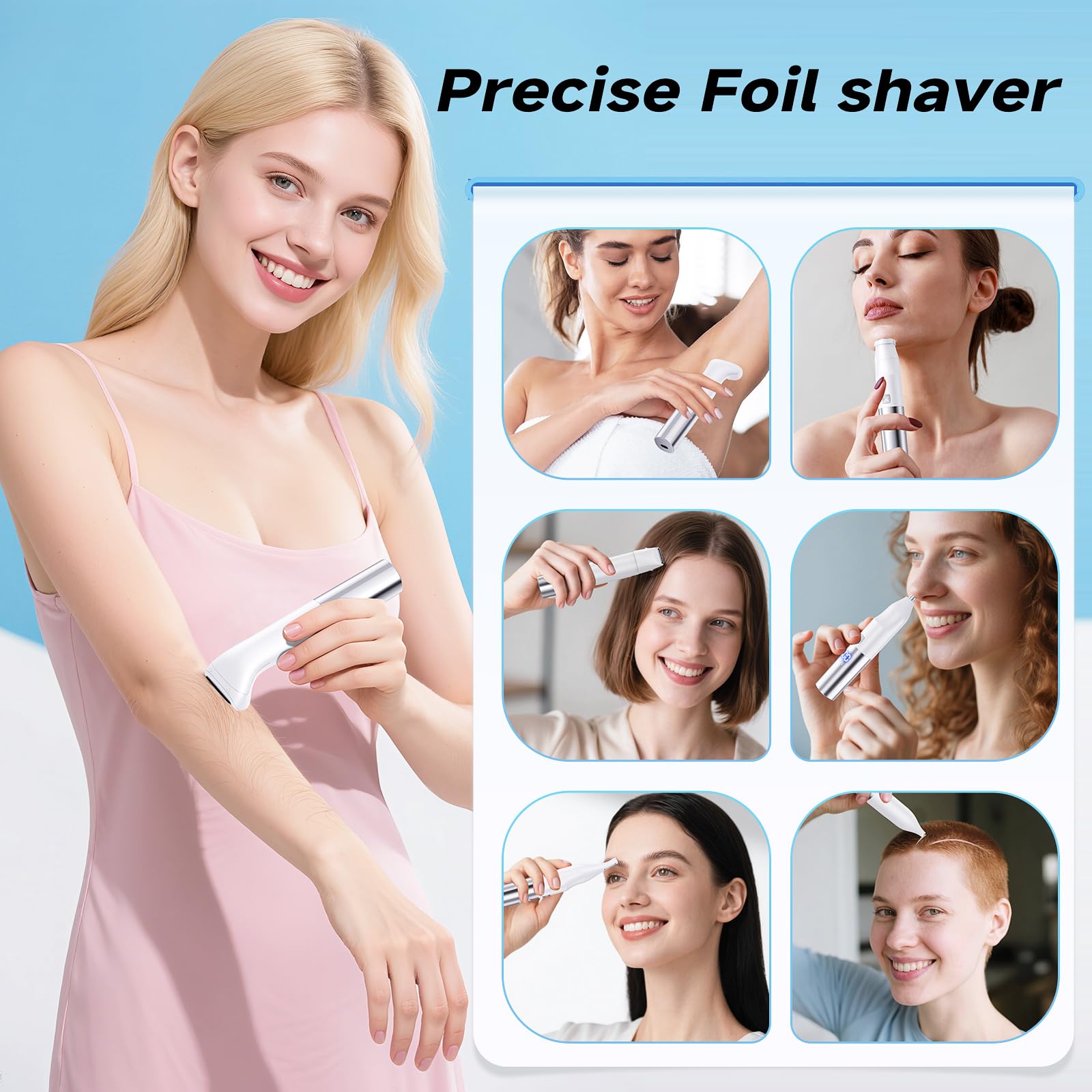 Bikini Trimmer for Women - 6 in 1 Electric Razors for Women, Cordless Rechargeable Electric Shaver, IPX7 Waterproof Wet Dry Lady Body Hair Remover for Face Nose Eyebrow Arm Leg Pubic Armpit