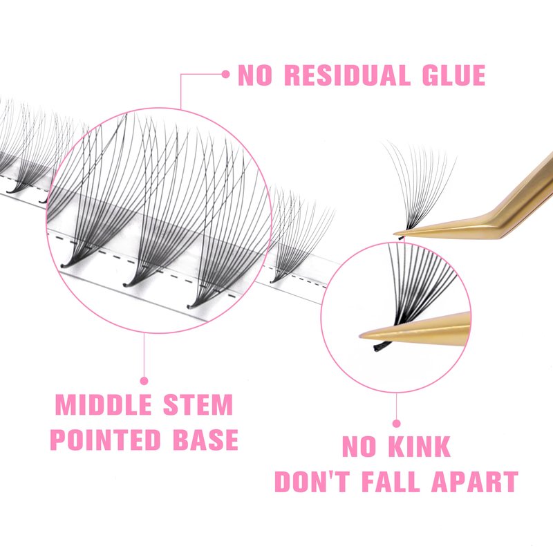 VEYES INC Premade Fans Eyelash Extensions 3D-24D C/D curl Natural & Volume Mixed Length Eyelash Tray, Professional Lash Supplies, Matte Black (8D 0.05 D 9-16mm)