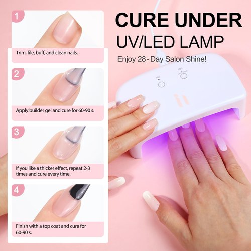 idyllbeauty Hema Free Rubber Builder Base Gel Polish, Vegan TPO Free Hema Free, for Strengthens Damaged Thin Nails Strengthen Apex Building Extension, LED UV Curing Thickening & Repair
