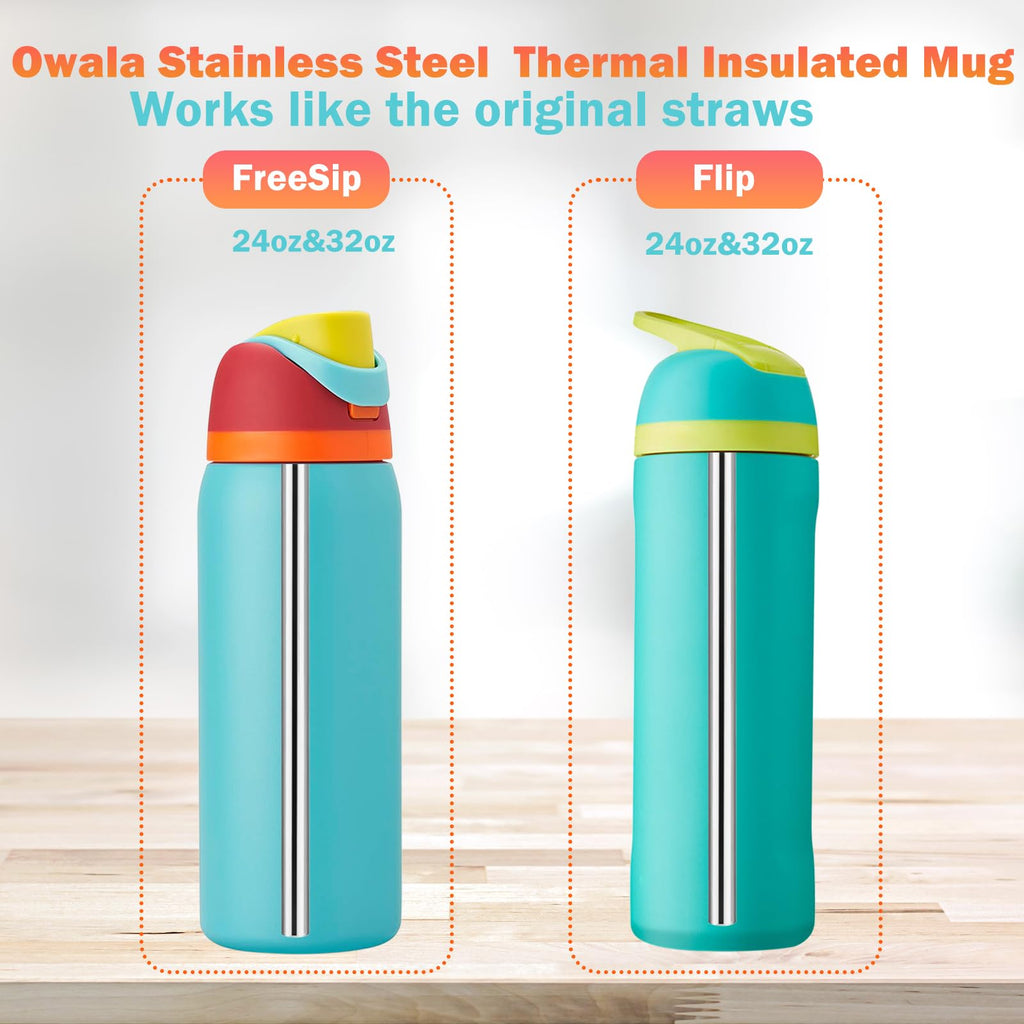WK ieason 6PCS Reusable Straws for Owala FreeSip/Flip 24oz 32oz, Stainless Steel Straw As Owala Straw Replacement with 2PCS Cleaner Brushes