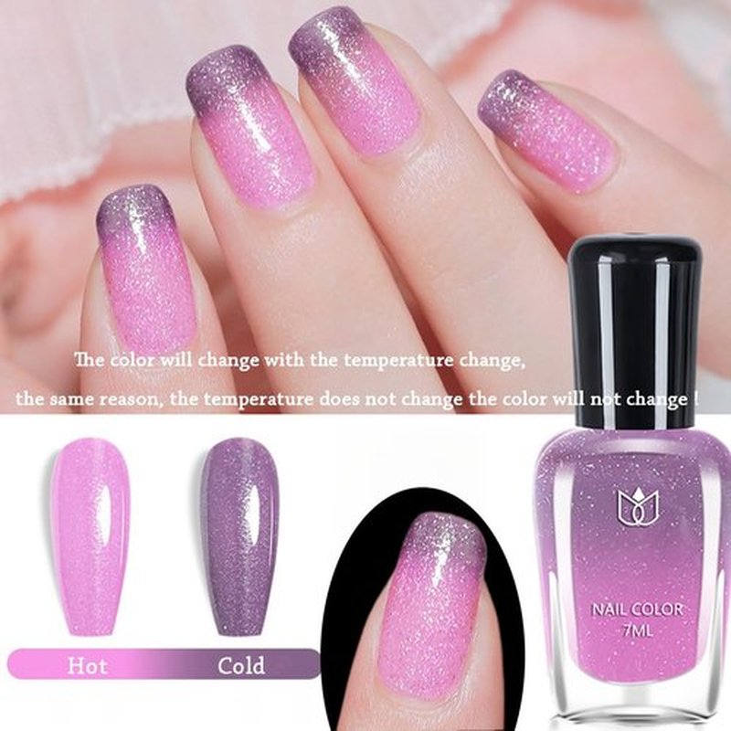 Rowcay 4 Pcs Color Changing Nail Polish Set, Classic Colors Quick Dry Nail Polish Kit 0.24 oz Finger Nail Color Pack Glossy Toenail Polish, Temperature Polish for Women and Girls