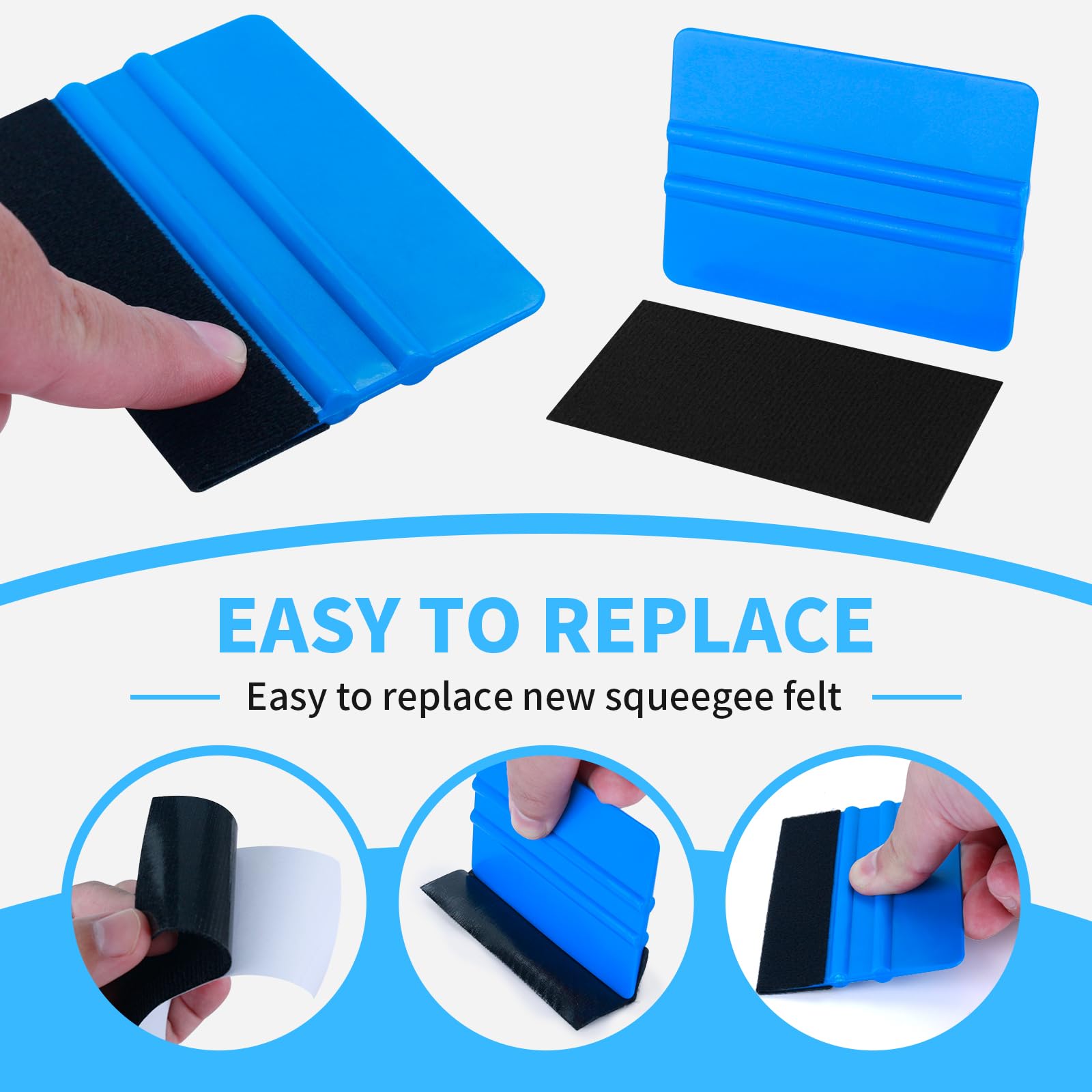 Arayker 20 Pack Vinyl Wrap Squeegee 4 Inch / 6 Inch Felt Edge Squeegee Window Film Tint Tool Decal Applicator Scraper Tool Wallpaper Smoothing Tool with 20 PCS Black Fabric Felt
