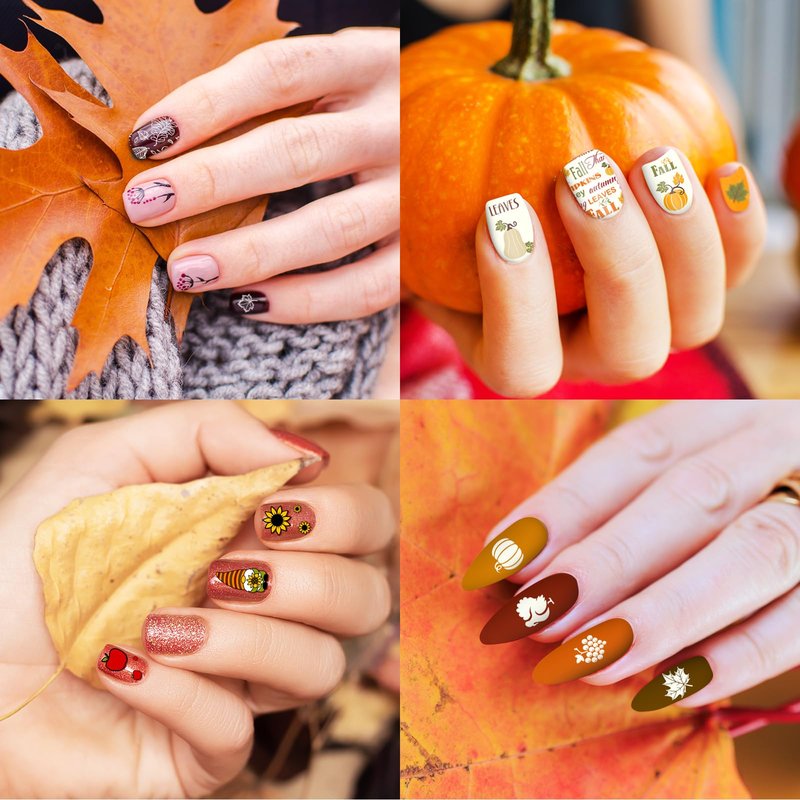 Whaline 10 Sheet Thanksgiving Nail Art Stamping Plates Kit Happy Fall Pumpkins Maple Leaf Gnome Plaid Autumn Blessings Collection Nail Art Plate for Autumn Thanksgiving Design DIY Print