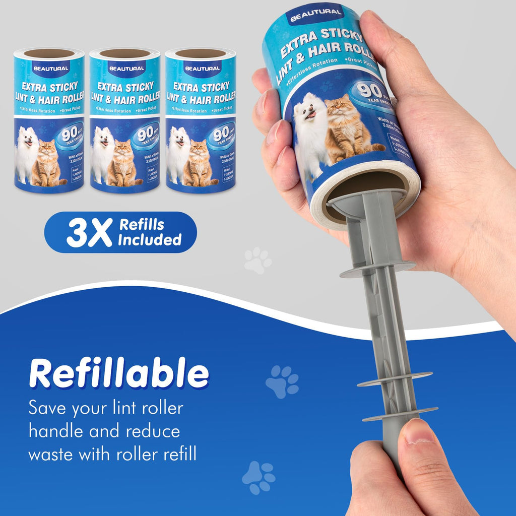BEAUTURAL Lint Roller, Extra Sticky 360 Sheets for Pet Hair Removal, Dog and Cat Lint Remover 4 Pack, Upgraded Version