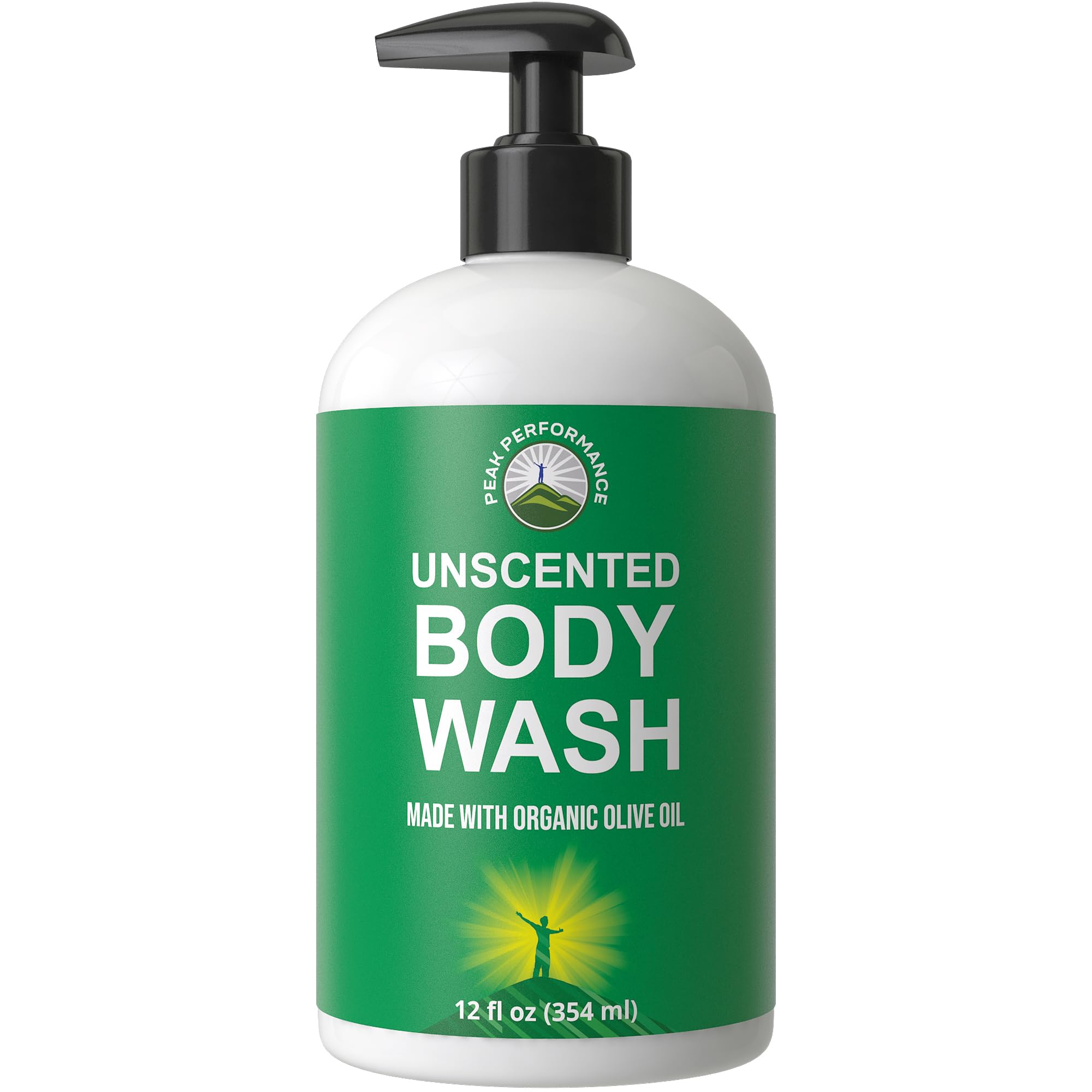 Peak Performance Pure Unscented Body Wash Made with Organic Ingredients Including Aloe Vera, Olive Oil, Jojoba, Coconut and Shea Butter - Great for Sensitive Skin - Natural Vegan No Toxins